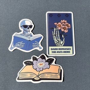 3/$10 Skeleton Book Lover Sticker Set